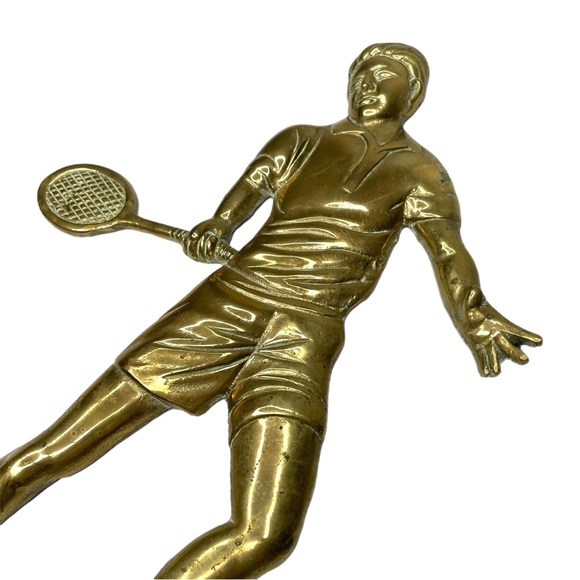 Vintage Brass Tennis Player Wall Hanging Art Plaque - Picture 4 of 7